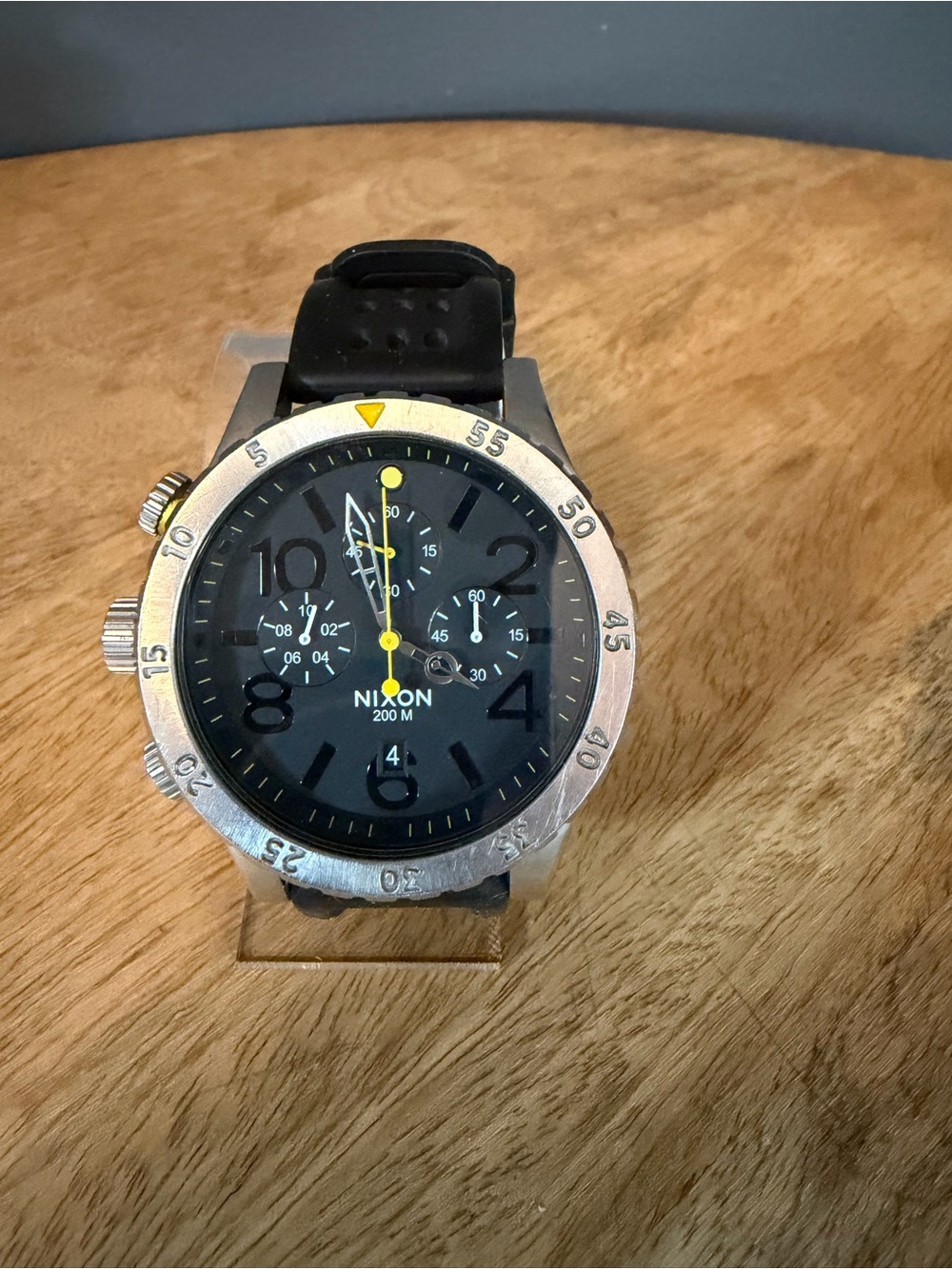 Nixon Keep It Fresh 48-20 Black Dial Chronograph with Yellow Accents 200m